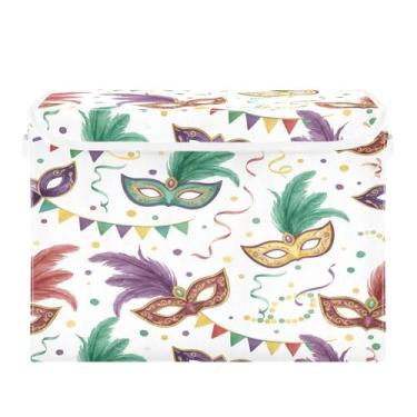Imagem de Wassud Cestos de armazenamento dobráveis com tampas, máscaras de baile de máscaras de carnaval, cestas organizadoras de tecido dobráveis para armário, casa e decoração sazonal 40 x 30 x 30 cm