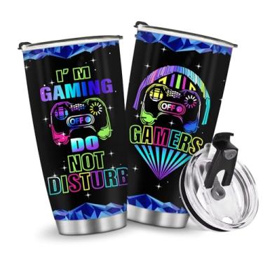 Imagem de Copos de café de viagem isolados caneca garrafa de água presentes de jogos para Natal, aniversário, dia das crianças, presente de aniversário de 590 ml, aço inoxidável, punho masculino quente e frio