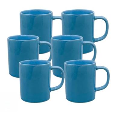 Imagem de Jogo de 6 Canecas Xícara de Porcelana Preta - Ideal para Café, Chá e Cantinho do Café, Kit Mesa Posta Elegante para Casa (Azul)