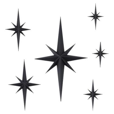 Imagem de WADORN 6 peças de decoração de parede de estrela 3D preta, estrelas modernas de meados do século, vintage, conjunto de esculturas de estrelas atômicas de 8 pontas retrô para decoração de casa, sala de