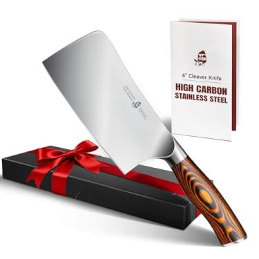 Imagem de TUO Faca de cutelo de carne, cortador multiuso afiado de 15 cm para corte de carne e vegetais, faca alemã de açougueiro de alto carbono com cabo Pakkawood