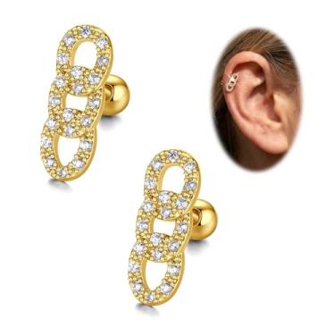 Imagem de Brincos de cartilagem 16G para mulheres, joia de orelha, hipoalergênico, brinco de aço cirúrgico para orelhas sensíveis, hélice, tragus, concha, 16g,6mm, Metal, Sem pedra preciosa
