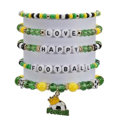 Imagem de Bookay Pulseiras de futebol americano para mulheres e homens – Joias esportivas empilháveis elásticas ajustáveis, presente ideal para fãs, treinadores e competições de dia de jogo, elastic, Plástico