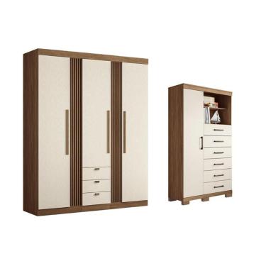 Imagem de Guarda Roupa +cômoda 2 Peças Qc266 Jatoba/areia - Santos Andirá