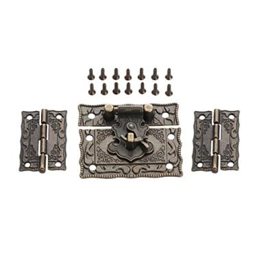 Imagem de 3 pçs/kit caixa fecho de ferrolho + dobradiças com parafuso armário de mala de viagem joias de bronze antigo caixa de madeira ferragens vintage moda antiga
