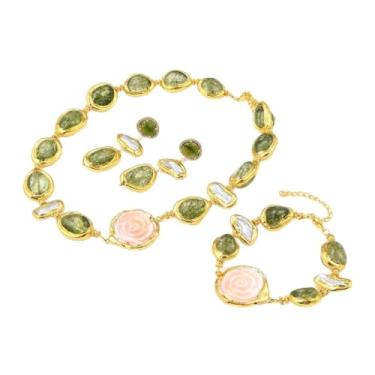 Imagem de DWBPGVUN Joias brancas Keshi pérola rainha flor verde Murano colar de vidro conjunto de brincos para mulheres, One Size, Ágata