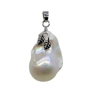 Imagem de Colar de declaração grande pingente de pérola barroca, pérola branca, formato irregular, pingente de prata, pingente de colar feminino, seleção, White, Ágata