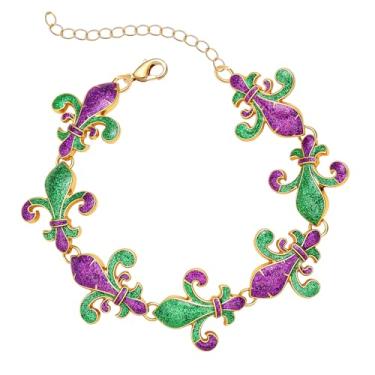 Imagem de HSWE Pulseira de carnaval feminina ouro verde roxo flor de lis amizade pulseira de carnaval festa comemoração pulso joias presentes, adjustable, liga metálica, Sem Pedra Preciosa