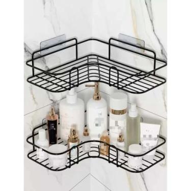 Imagem de kit suportes organizadores de metal, rack de parede para banheiro e cozinha, porta shampoo de metal resistente (KIT 2 CANTO)