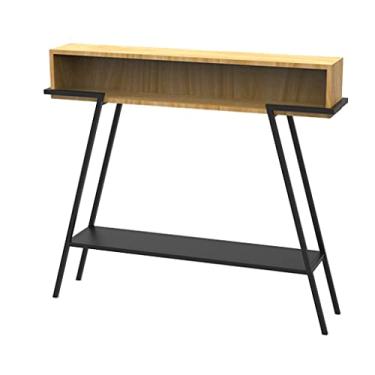 Imagem de Mesa de console, mesa de bar com 1 prateleira, mesa de console retangular com moldura de metal, móveis industriais, mesa multifuncional para sala de jantar (cor: preto, tamanho: 100 x 20 x 85 cm)