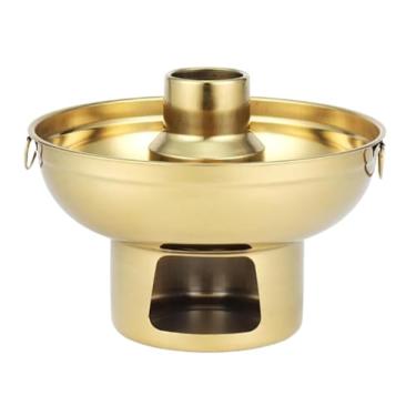 Imagem de ZDJZMGZ Panela quente de carvão chinês panela quente de cobre chinês aço inoxidável panela quente de gelo seco panela quente portátil carvão dourado panela quente de cobre (22 cm)