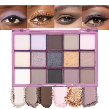 Imagem de Palete de maquiagem de sombra fumê para os olhos, 15 cores nude cinza-acastanhado escuro fosco palete de maquiagem, longa duração à prova d'água
