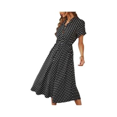 Imagem de Vestido Midi Casual De Verão Com Estampa De Poá Para Mulheres, Vestido