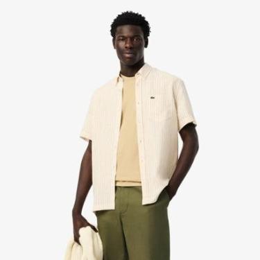 Imagem de Camisa Regular Fit de Manga Curta em Linho Lacoste Masculina-Masculino