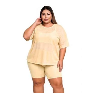 Imagem de Blusa Tule Feminina Fitness Academia Plus Size Amarelo-Feminino