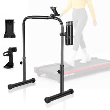 Imagem de URLINE Apenas acessório de guidão para tapete de caminhada (inclui suporte para telefone e copo), compatível com esteiras de 65 cm de largura, faixa de suporte ajustável: base antiderrapante de 98 a