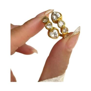 Imagem de Anel Feminino Vintage Banhado a Ouro Com Zircônia Em Formato De Coraçã