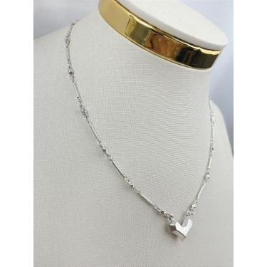 Imagem de Colar Diamantada com Coração Prata 40 cm - Banho Prata 925 Semijoia Ca