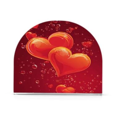 Imagem de Porta-guardanapos padrão corações vermelhos para mesa Dispensador de guardanapo de acrílico para cozinha mesa de jantar decorações de cozinha de dia dos namorados para bancada de festa em casa