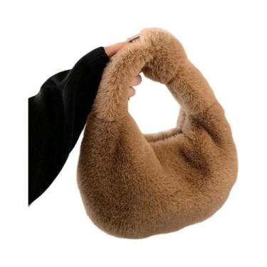 Imagem de Bolsa Tote Feminina Pequena De Pelúcia Sintética Cor Sólida Estilo Sim