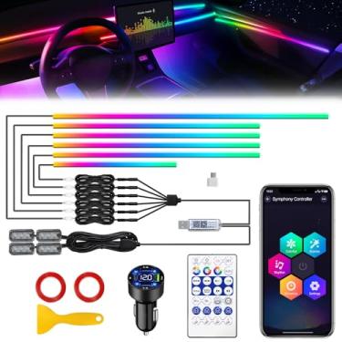 Imagem de Dreamcolor Faixa de luz de LED para carro interior de acrílico com USB/Tipo C/4 portas USB Isqueiro, RGB 10 em 1 com 444.5 cm 650 LEDs Kits de iluminação ambiente, função ativa de som, tiras de LED