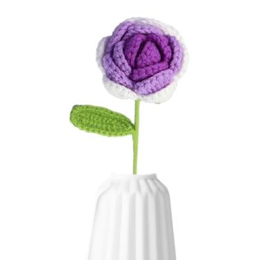 Imagem de Flor de crochê | Flor artificial de rosa colorida do dos Namorados | Decoração de casa rosa de lã macia feita à mão, flores de crochê DIY para aniversários de casamento