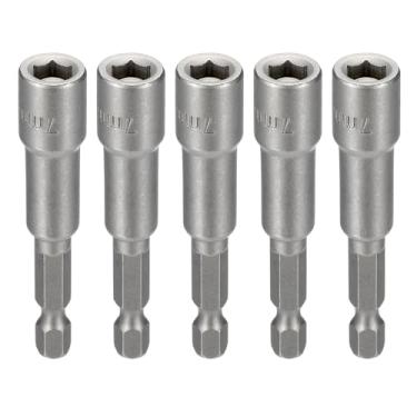 Imagem de HARFINGTON 5 peças de broca de chave de porca soquete métrico de 7 mm haste sextavada de 1/10.2 cm (2,56" (65 mm) soquetes magnéticos de 6 pontos conjuntos de parafusos de aço Cr-V de mudança rápida