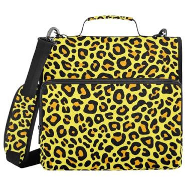 Imagem de SEHANY Fichário de zíper com estampa de leopardo com alça de ombro, capacidade para 500 folhas, vários bolsos, fichário com 3 anéis com zíper de 3 cm