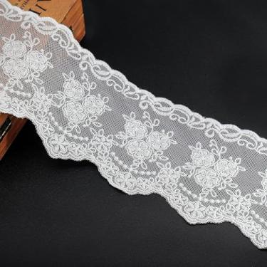 Imagem de Fita de acabamento de renda 8,4 cm x 5 metros coroa delicada floral tule fita vintage para decoração de apliques de casamento faça você mesmo costura artesanal (branca)