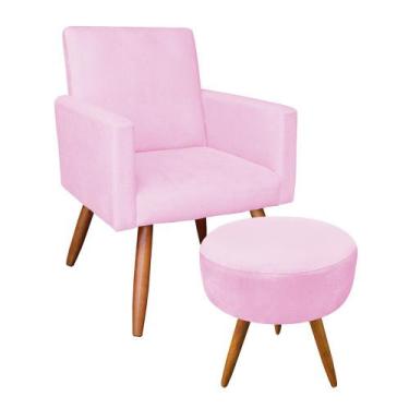 Imagem de Kit 01 Poltrona com 01 Puff Larissa Suede Pés Palito Castanho D'Rossi 