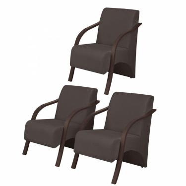 Imagem de Kit3 Poltronas Vênus 1 Lugar Braço Pé Madeira Marrom