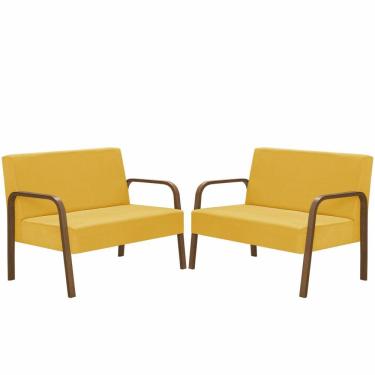 Imagem de Kit 2 Namoradeiras Jade Braço Madeira Suede Amarelo