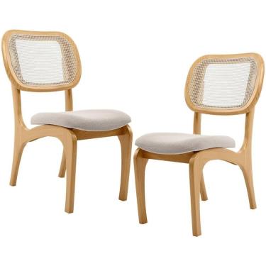 Imagem de Kit 2 Cadeiras Para Sala De Jantar Estofada E Tela Mariah L02 Bouclê Creme