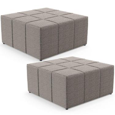 Imagem de Kit 02 Puffs Decorativos Para Sala De Estar Quadrado Milano 90x90 W01 Bouclê Bege - Lyam Decor