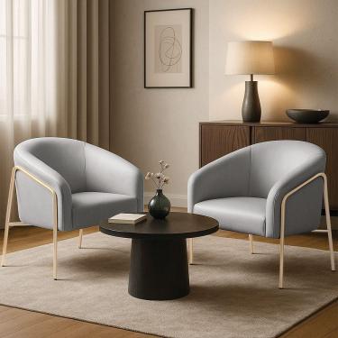 Imagem de Poltrona Sala Decorativa Kit 2 Stella Base Alta Tubo Champanhe Sintético D03 - D'rossi Cor Grafite