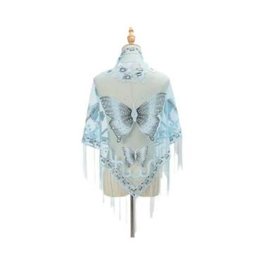 Imagem de Lenço Elegante Feminino Com Estampa De Borboleta E Renda, Cachecol De 