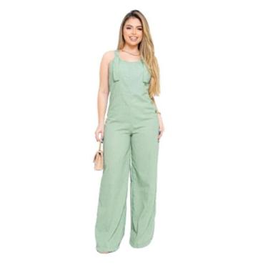 Imagem de Macacão Wide leg pantalona no linho com botões de madeira - Mamu, Verd