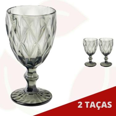 Imagem de 2 Taça Cinza Metalizada 340ML Diamond Vidro Elegante Chic Luxo - PRATI