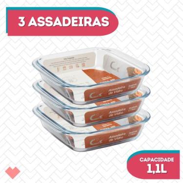 Imagem de Kit 3 Travessas Quadrada S/ Tampa  1,1L AirFryer Salada - CasaVita, Qu