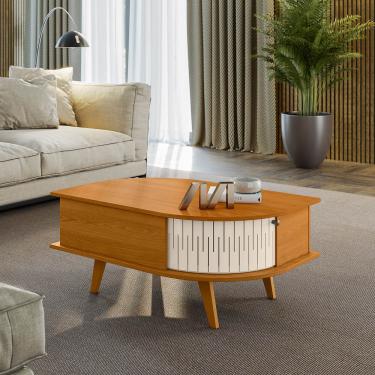 Imagem de Mesa de Centro Para Sala com 2 Portas Narvelli Cinamomo/Off White M20 - D'Rossi