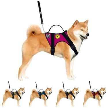 Imagem de Coleira Peitoral Para Cães Cachorros Ajustável Com Guia Alça Reforçada