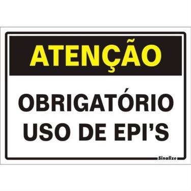 Imagem de Placa de Poliestireno Autoadesiva 20x30cm Atenção Uso Obrigatorio de Epi's 250 Bt Sinalize Plac