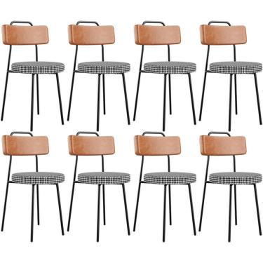 Imagem de Kit 08 Cadeiras Decorativas Estofada Sala Jantar Barcelona L02 Couríssimo Camel Pied Poule - Lyam