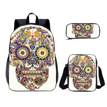 Imagem de Conjunto de mochilas Mexican Skeleton School de 3 peças para crianças 