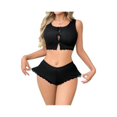 Imagem de Conjunto De Lingerie Sexy Sem Costura Para Mulheres, Top Com Laço E Ca