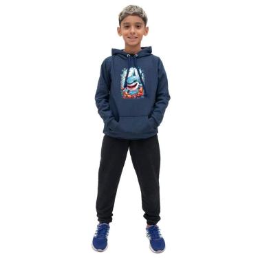 Imagem de Conjunto Infantil Menino Blusa Manga Longa Estampa de Tubarao e Calça Lisa Moletom Conf...