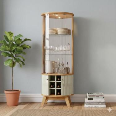 Imagem de Cristaleira para Sala de Jantar 4 Portas Vidro Curvo com Espelho Led e