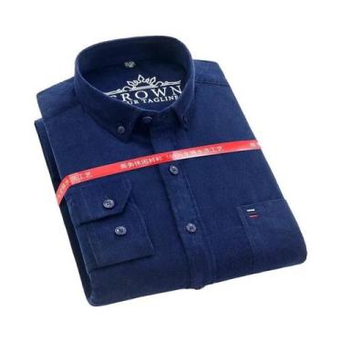 Imagem de Camisa De Corduroy Masculina plus Size 7XL 100% Algodão Manga Longa Ca