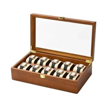 Imagem de Caixa Organizadora De Relógios Grande Em Madeira Com 10 Compartimentos