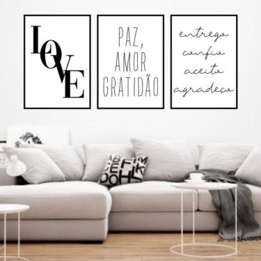 Imagem de Kit 3 Quadros Decorativos Love Paz e Amor
